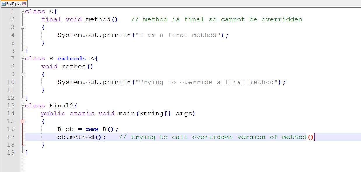 This image describes the sample program supporting the concept of final keyword with method.
